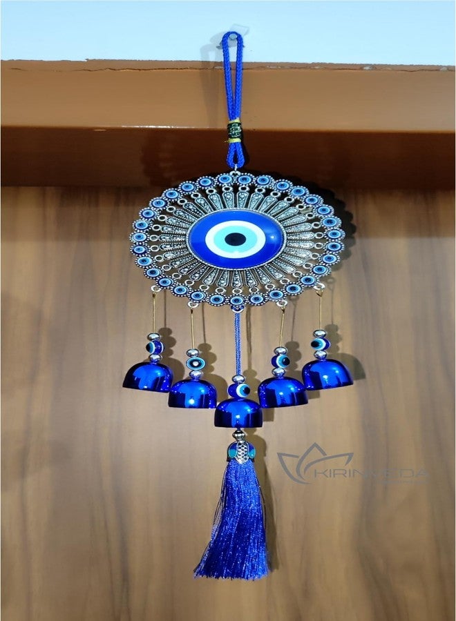 KIRINVEDA 5 Bells Wind Chimes Door Decoration, Nazar Battu for Home Positive Energy, Evil Eye Hanging for Home and Office, Evil Eye Home Decor Items, Hanging Decorative Items for Home - Image 1